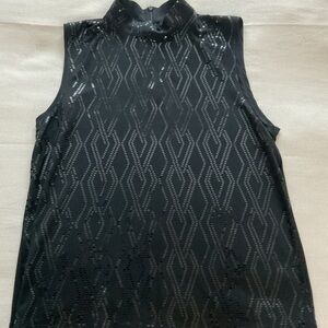 St. John Black Patterned Sleeveless Mock Turtleneck